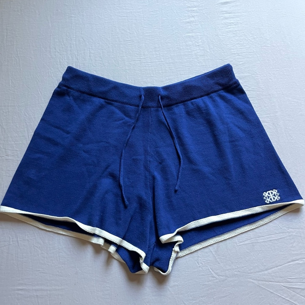 NWOT DE ROCOCO blue stripe hem cotton soft high rise knit shorts